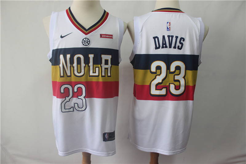 Men's New Orleans Pelicans #23 Anthony Davis White 2018/19 Earned Edition Swingman Stitched NBA Jersey Men's New Orleans Pelicans #23 Anthony Davis White 2018/19 Earned Edition Swingman Stitched NBA Jersey